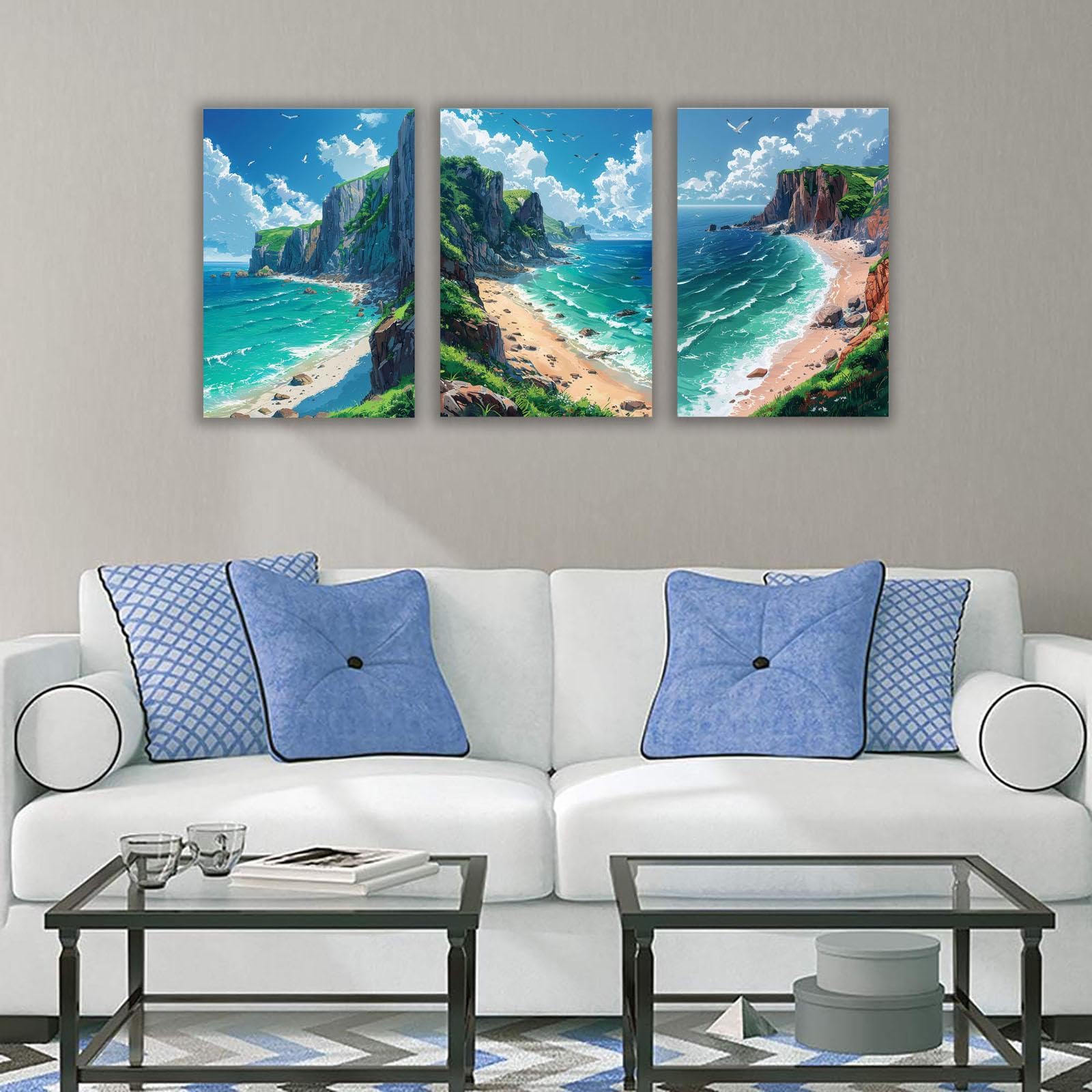 Amazon.co.jp: SHYAMIC 3枚セット 海絵 アート海 自然風景, ビーチ